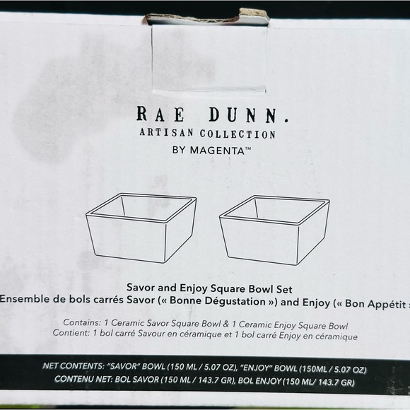 Rae Dunn Artisan Savor and Enjoy Square Ceramic Dipping Bowl Set of 2 - Picture 12 of 12